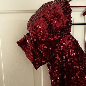 Floor length red sequins gown